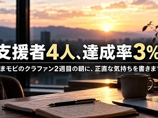 支援者4人、達成率3%。くまモビのクラフ…