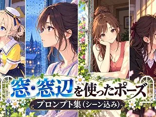 窓・窓辺を使ったポーズのプロンプト集（シ…