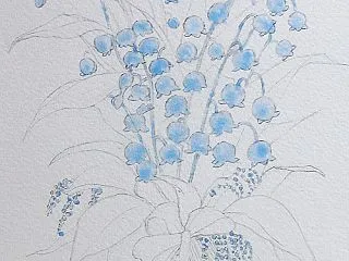 水彩画制作過程「スズランの花を描いてみよ…
