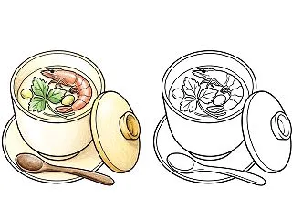 茶わんむしの塗り絵｜えびと三つ葉の和食・…
