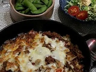◆ジャガイモのミートソース焼きと炊き合わ…