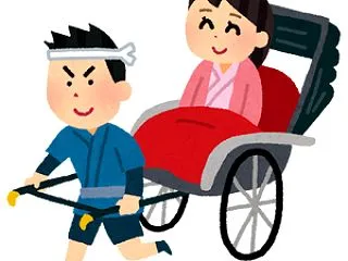 お客さんを乗せた人力車でパフォーマンスを…