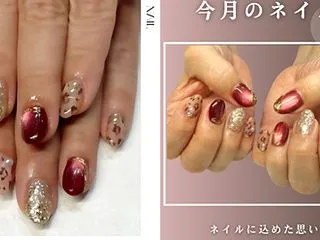 今月のネイルは「赤×レオパード×シルバー…