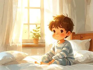 朝目覚めてくつろぐ男の子 01