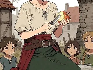 【AI絵】子ども「……(皮むくの下手だな…