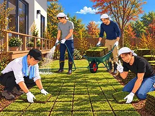 男の芝張り
