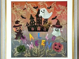 ハロウィンの押花絵 ３６正方額 古橋優子