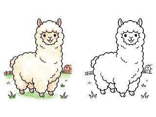 アルパカの塗り絵（かわいい）｜無料ダウン…
