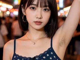 【AI腋毛画像】お祭りの夜のような背景と…