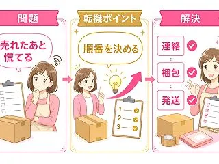 売れたあとにやることを、連絡・梱包・発送…