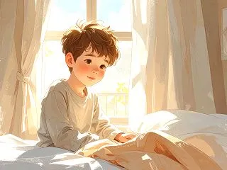 朝目覚めてくつろぐ男の子 02