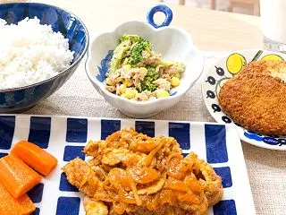 ヤンニョムポークの夕食♡