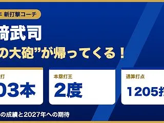 山﨑武司コーチの現役時代の成績まとめ｜通…