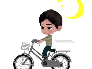 無灯火で走る自転車のイラスト