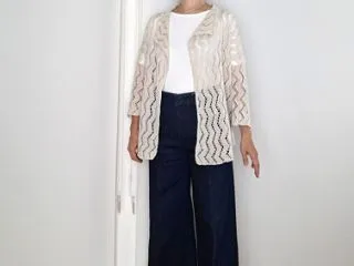 【着画】リネン透かし模様カーディガン×ワ…