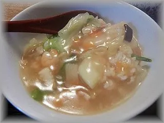 中華丼と柿＆リンゴ