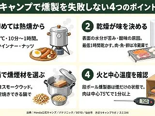 苦くて失敗した人へ。キャンプで燻製を始め…
