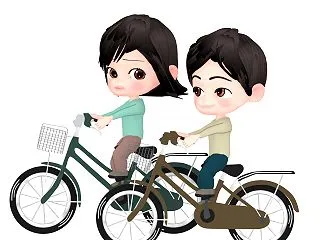 自転車で並んで走る並進のイラスト