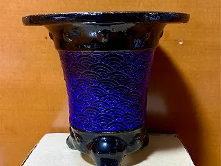 青紺 コバルト色 青海波文 太鼓 万年青…