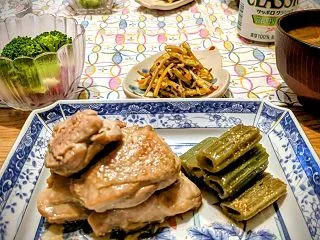鶏肉と蕗の照り焼きで晩酌