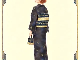印傳｜紺と黒のもやぼかしと花唐草の春コー…