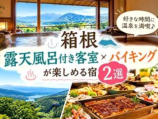 箱根の露天風呂付き客室でバイキングを楽し…