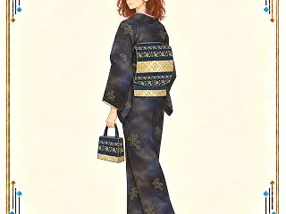 印傳｜紺と黒のもやぼかしと花唐草の秋コー…
