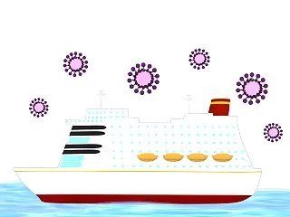 ウイルスで隔離されるクルーズ船のイラスト