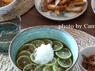 すだちおろしそばと残りものの惣菜