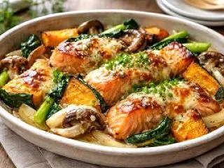 秋鮭と彩り野菜の味噌チーズグリル