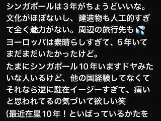 シンガポール駐妻へ毒舌投稿。シンガポール…