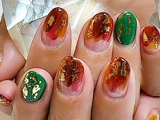秋色グリーン×ゴールド箔♪〖6週間長持ち…