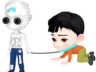 AIのペットになる人間のイラスト