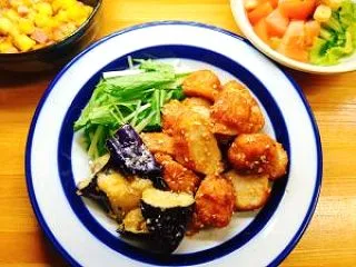 唐揚げの甘辛みそだれ和え