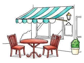 カフェのテラス席の塗り絵｜街角のオープン…