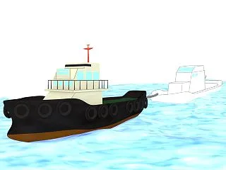 タグボートで船を牽引するイラスト
