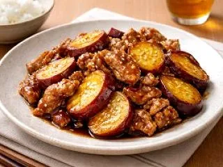 さつま芋と豚肉の黒酢炒め