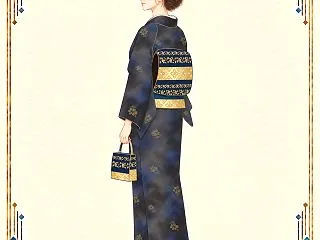 印傳｜紺と黒のもやぼかしと花唐草の冬コー…