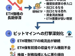 ETHが沈む中、ビットマインの現物ETF…