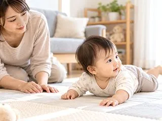 ずりばいで片足ばかり使う赤ちゃん：向き癖…