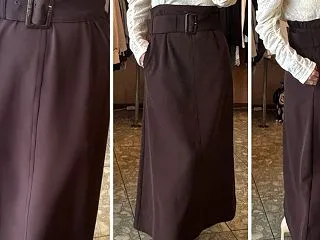 レースブラウスカットソー×ベルト付スカー…