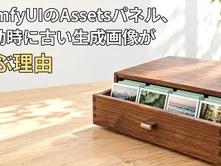 ComfyUIのAssetsパネル、起動…