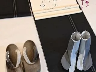 先染め牛首紬を雪の結晶柄の染帯でコーディ…