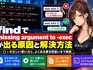 findで「missing argume…