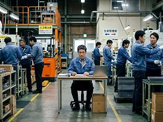 工場で塩をまかれる