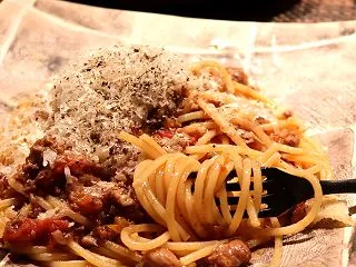 ボロネーゼスパゲッティと里芋コロッケ
