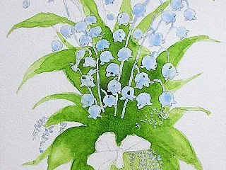 水彩画制作過程「スズランの花を描いてみよ…