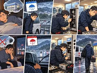 この土日に コインランドリーのメンテで …