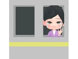 電車で見送るイラスト