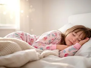 眠っている女の子の朝